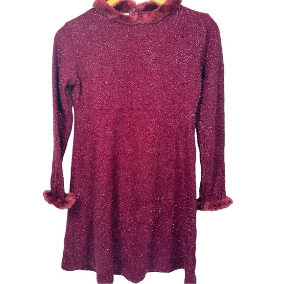 American Girl Holiday Dress & Purse Burgundy Sparkle Fur Trim Midi Big Girl 16 - Picture 2 of 11